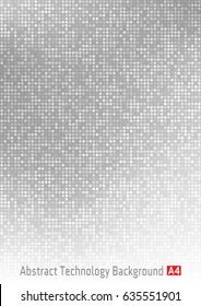 Abstract gray vector technology circle pixel digital gradient background, business grey pattern backdrop with round pixels in A4 paper size. 