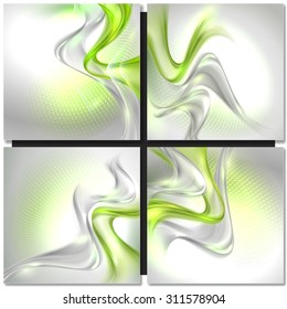 Abstract gray wave background with green elements