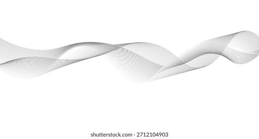 Abstract gray wave dynamic curve lines on transparent background with flowing particles. Digital energy waves technology concept. Modern backdrop design for business, presentation, banner.