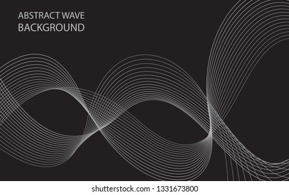 Abstract gray wave lines on black background. Can be used presentation, poster. Vector illustration.