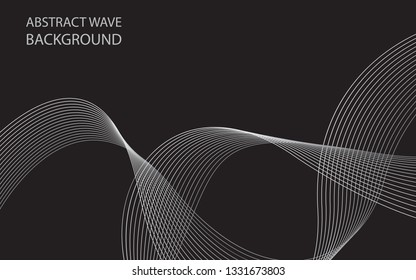Abstract gray wave lines on black background. Can be used presentation, poster. Vector illustration.