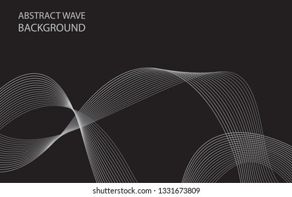 Abstract gray wave lines on black background. Can be used presentation, poster. Vector illustration.