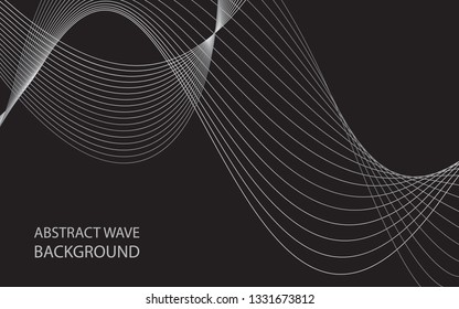 Abstract gray wave lines on black background. Can be used presentation, poster. Vector illustration.