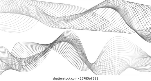 Abstract gray Wave Lines Pattern On Transparent Background. Modern Banner. Technology Wallpaper. Vector Illustration. Minimalist