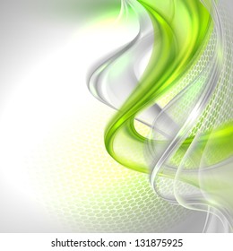 Abstract gray waving background with green element