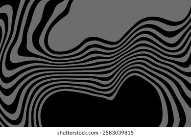 Abstract gray wavy lines on black background