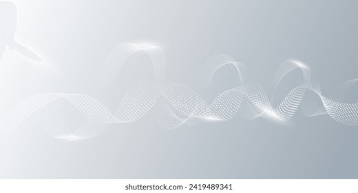 Abstract gray and white background with flowing particles. Future digital technology concept