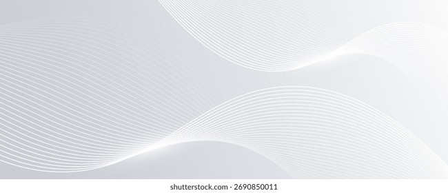 Fundo cinza e branco abstrato com partículas fluindo. Conceito de tecnologia futura digital. Ilustração vetorial.