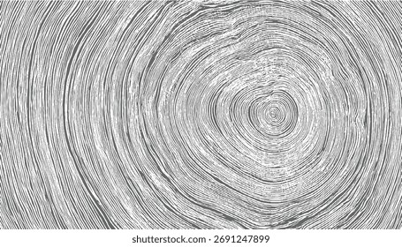 Los anillos concéntricos grises y blancos Abstractas crean un patrón circular texturizado que se asemeja a los anillos de los árboles.