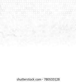 Abstract gray white digital background with mesh of squares. Mosaic style. Geometric template with perspective affect. Cells.