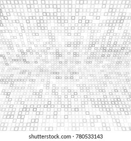 Abstract gray white digital background with mesh of squares. Mosaic style. Geometric template with perspective affect. Cells.