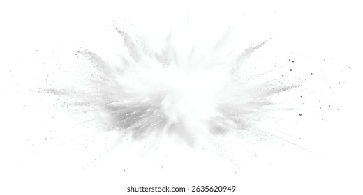 Abstract gray and white explosion powder background texture. White powder explosion, isolated on white background. 