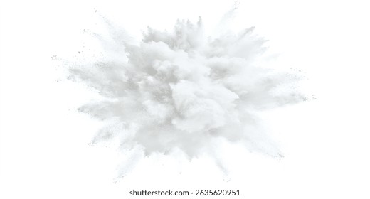 Abstract gray and white explosion powder background texture. White powder explosion, isolated on white background. 