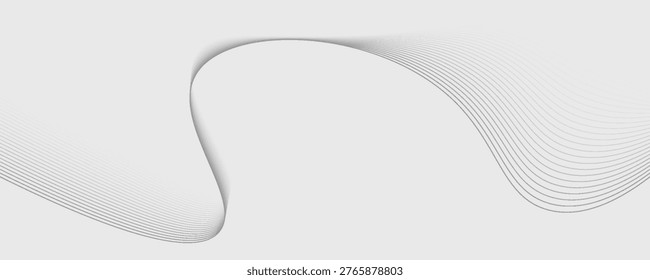 Abstract Gray and White Minimalist Wave Line Background with Smooth Dynamic Curves