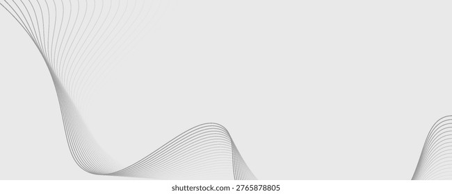 Abstract Gray and White Minimalist Wave Line Background with Smooth Dynamic Curves