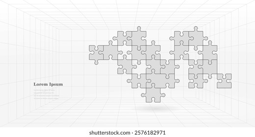 abstract gray white puzzle pieces. geometric square texture background. 3d wireframe pattern. architectural concept.