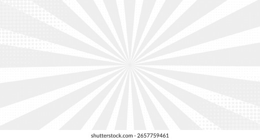 Rayos de sol blancos grises abstractos, fondo de textura de cómic de estilo retro, ilustración de semitono, concepto de arte pop