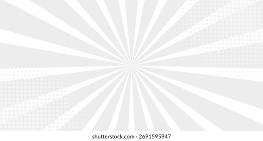 Rayos de sol blancos grises abstractos, fondo de textura de cómic de estilo retro, ilustración de semitono, concepto de arte pop