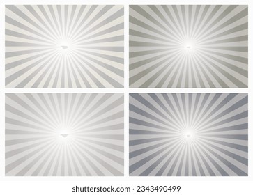Abstract gray and white sunburst background set. Sun burst backdrop, pattern, texture as design element. 