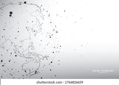 Abstract gray and white World Map Triangle Geometry Background and Wallpaper. Global network connection, Social communications concept, Digital technology banner.