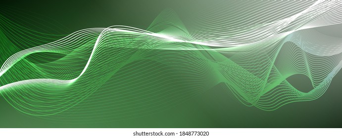 Abstract gray-green background with glowing wavy lines. Vector illustration.