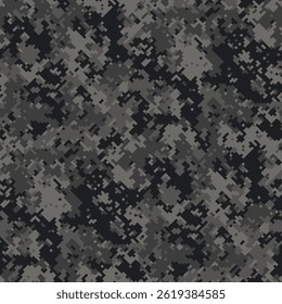 Abstract grayscale digital camouflage pattern.  Perfect for backgrounds, textures, or militarythemed designs.  The pixelated style creates a modern, urban feel.