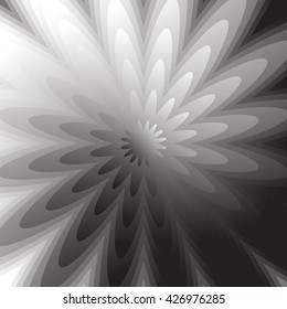Abstract grayscale, geometric background in square format with distorted radiating shapes.