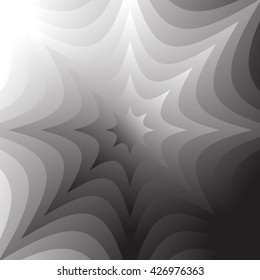 Abstract grayscale, geometric background in square format with distorted radiating shapes.