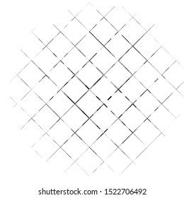 Abstract grayscale geometric circle element with overlapping shapes. Mosaic circle grid, mesh. Circular, radial abstract black and white illustration. Op-art element