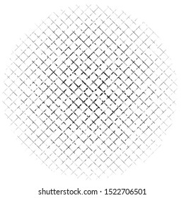 Abstract grayscale geometric circle element with overlapping shapes. Mosaic circle grid, mesh. Circular, radial abstract black and white illustration. Op-art element