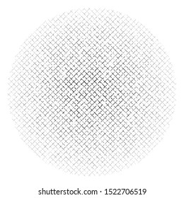 Abstract grayscale geometric circle element with overlapping shapes. Mosaic circle grid, mesh. Circular, radial abstract black and white illustration. Op-art element