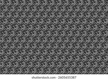 Abstract grayscale geometric pattern.  Intricate 3D illusion creates a complex, visually engaging texture.