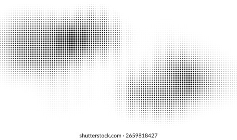 Abstractas racimos de puntos de semitono en escala de grises con bordes borrosos suaves sobre fondo blanco para la Ilustración vectorial de Diseños modernos
