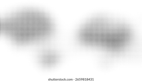Abstrato Escala de cinza Meio-tom Dot Clusters com bordas borradas suaves no fundo branco para desenhos modernos Vetor Ilustração
