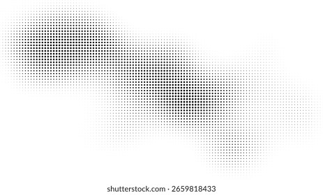 Abstrakte, graue Rasterpunktcluster mit weichen, unscharfen Kanten auf weißem Hintergrund für moderne Designs - Vektorgrafik
