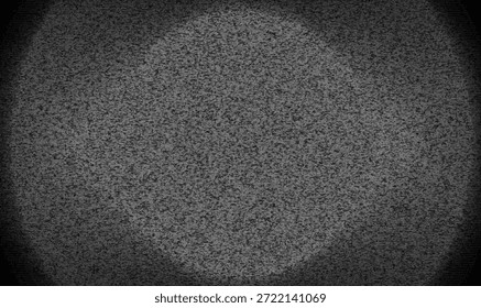 Una textura de ruido en escala de grises abstracta con un patrón estático granulado y bordes de viñeta oscura, creando una atmósfera de fondo estática misteriosa y vintage para la televisión