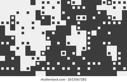 Abstract grayscale pixel art background.  Perfect for tech, digital, or modern design projects.  Represents data flow, binary code, or digital transformation.