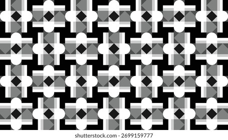 Abstractas fondo transparente en escala de grises con motivos de diamante y cruz con sensación de arte óptico