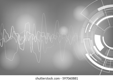 Abstract Grayscale Tone Technology With Sound Wave Pulse Vector Background