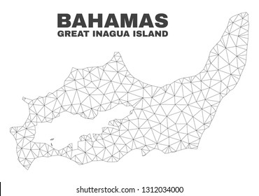 Abstract Great Inagua Island map isolated on a white background. Triangular mesh model in black color of Great Inagua Island map. Polygonal geographic scheme designed for political illustrations.