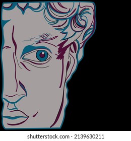 Abstract greek ancient sculpture David. Vector hand drawn illustrations of modern statues. Sticker pack David head. Punk culture inspired.	