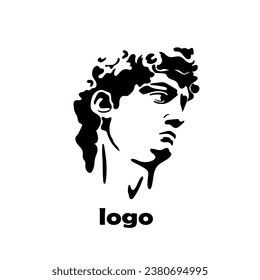 Abstract greek ancient sculpture of head. Vector hand drawn illustrations of modern statues. Black and white element for your logo design.