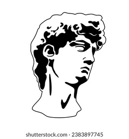 Abstract greek ancient sculpture of head. Vector hand drawn illustrations of modern statues. Black and white element for your logo design.