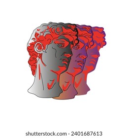 Abstract greek ancient sculpture of head. Vector hand drawn illustrations of modern statues. Black and white element for your logo design.	