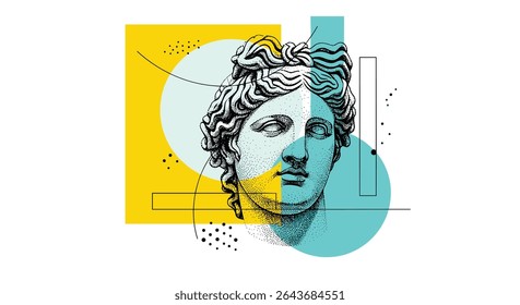 Abstract Greek Bust with Geometric Shapes A Modern Take on Classical Art
