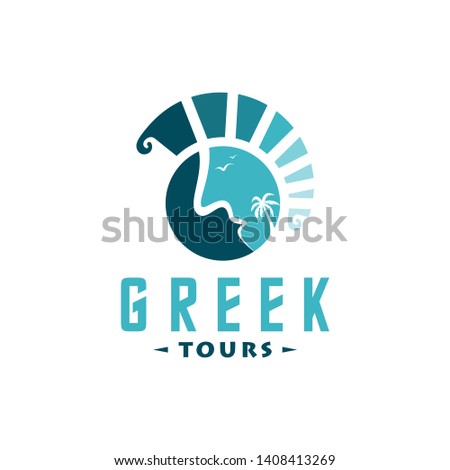 Abstract Greek Travel Logo - Illustration with beach color theme.