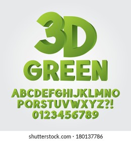 Abstract Green 3D Plastic Alphabet and Numbers, Eps 10 Vector