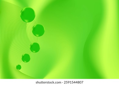 Abstract green 3D spheres with glowing lime green technology background. Elegant gradient bubble futuristic backdrop with copy space. Creative presentation slides, poster, banner, flyer