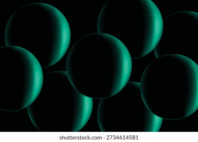 Abstract Green 3D Spheres on Black Background