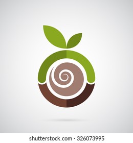 Abstract green apple logo template. Spiral seed inside the apple. Creative symbol for company identity, advertising, poster, banner, web and flyer.